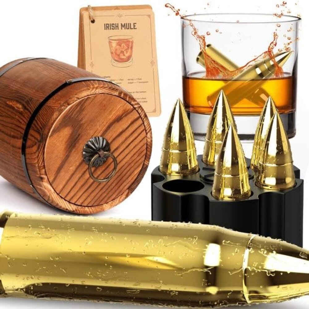 Whiskey Stones Gifts Set for Men Dad Him Christmas, Reusable Stainless Steel Ice